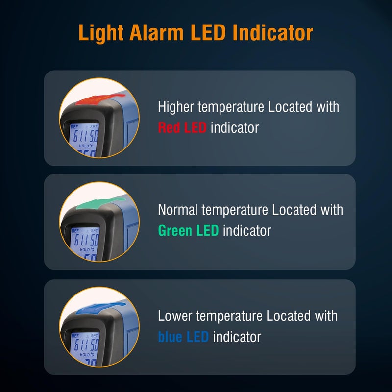 CEM DT-8666 Digital Infrared Meat Thermometer Gun,DS10:1 Instant Read Laser Temperature Gun for Griddle,Grill,Oven,Pizza, Thermal Air Heat Leak Detector for Industrial Repairs with Color Light Alarm - Image 2